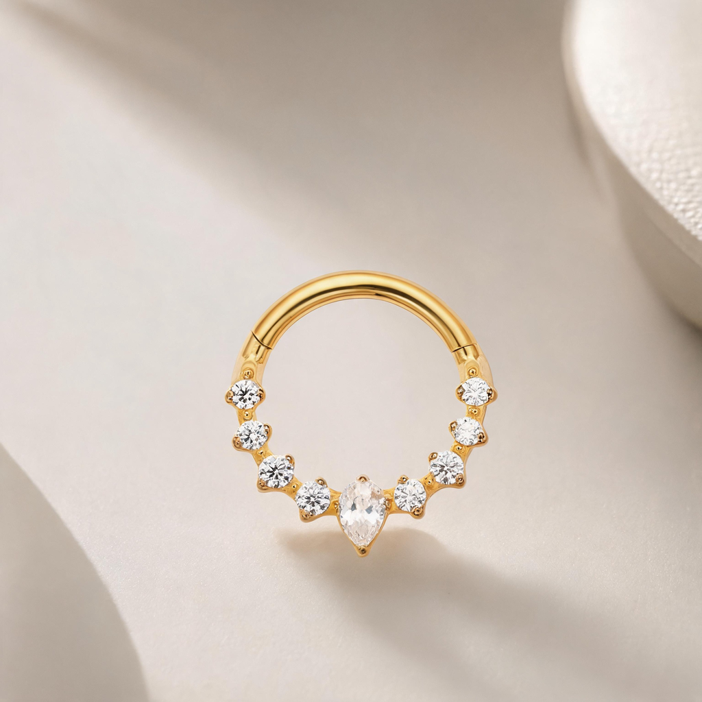 Titanium Pear Stone Nose Hoop & Ear Clip | Clicker