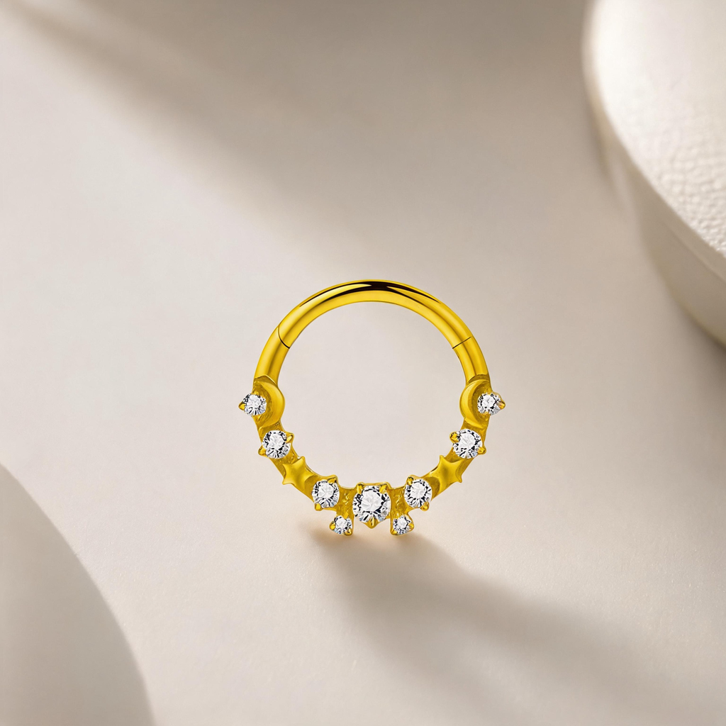 Titanium Dangling Drop Stone Nose Hoop & Ear Clip | Clicker