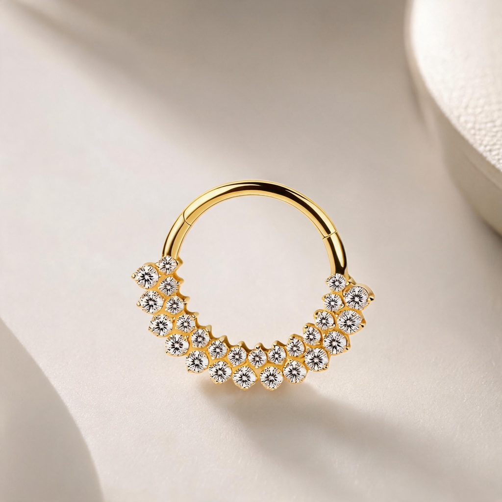 Titanium Double Row Stone Nose Hoop & Ear Clip | Clicker