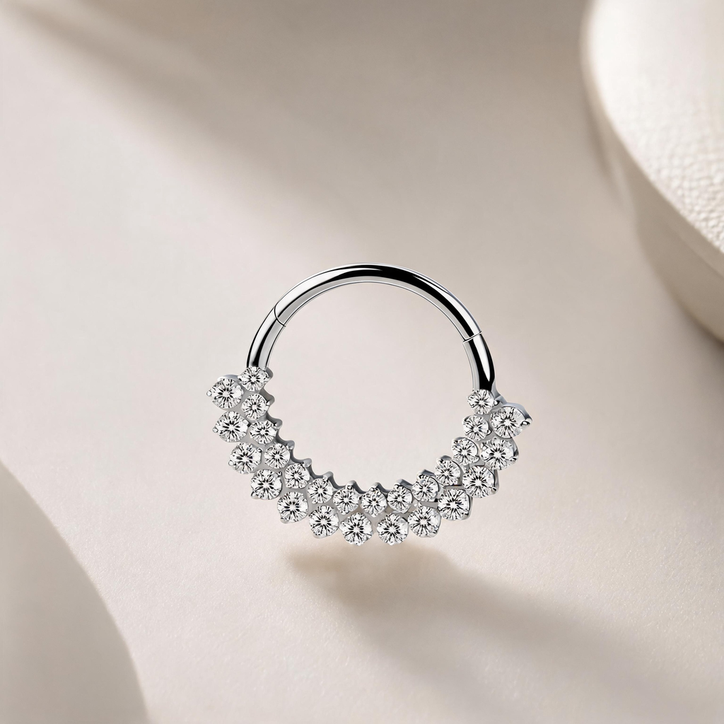 Titanium Double Row Stone Nose Hoop & Ear Clip | Clicker