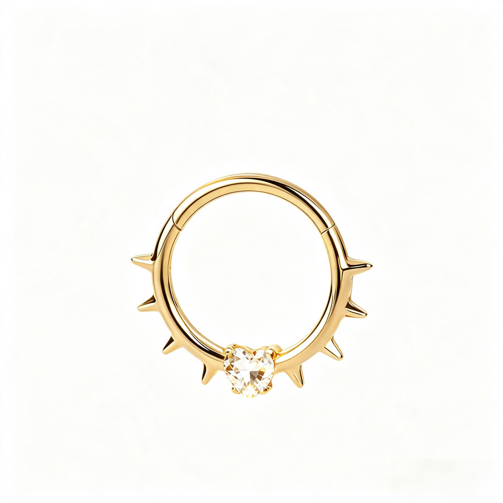 Titanium Heart Stone Nose Ring Hoop & Ear Clip | Clicker