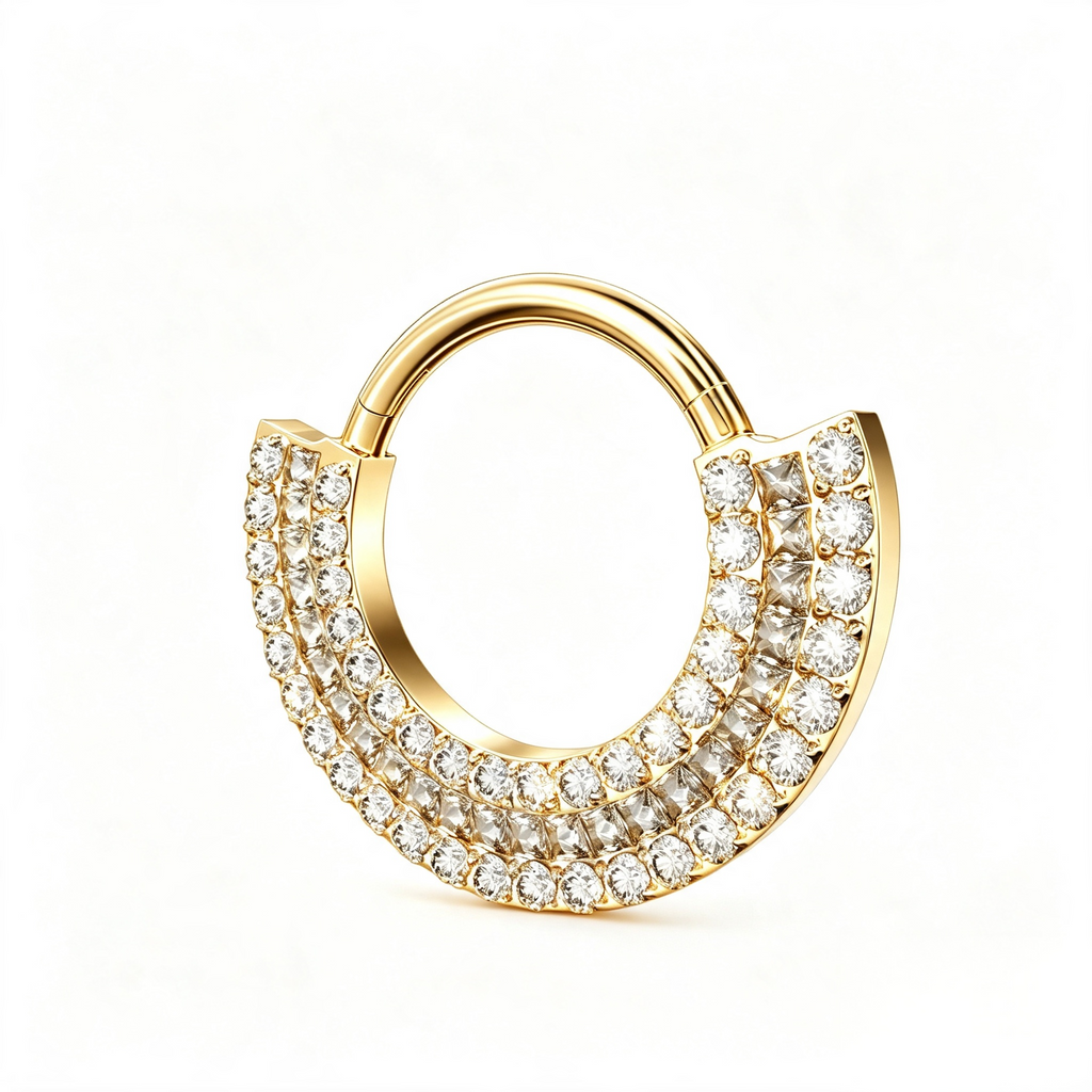 Titanium Triple Row Stone Nose Hoop & Ear Clip | Clicker