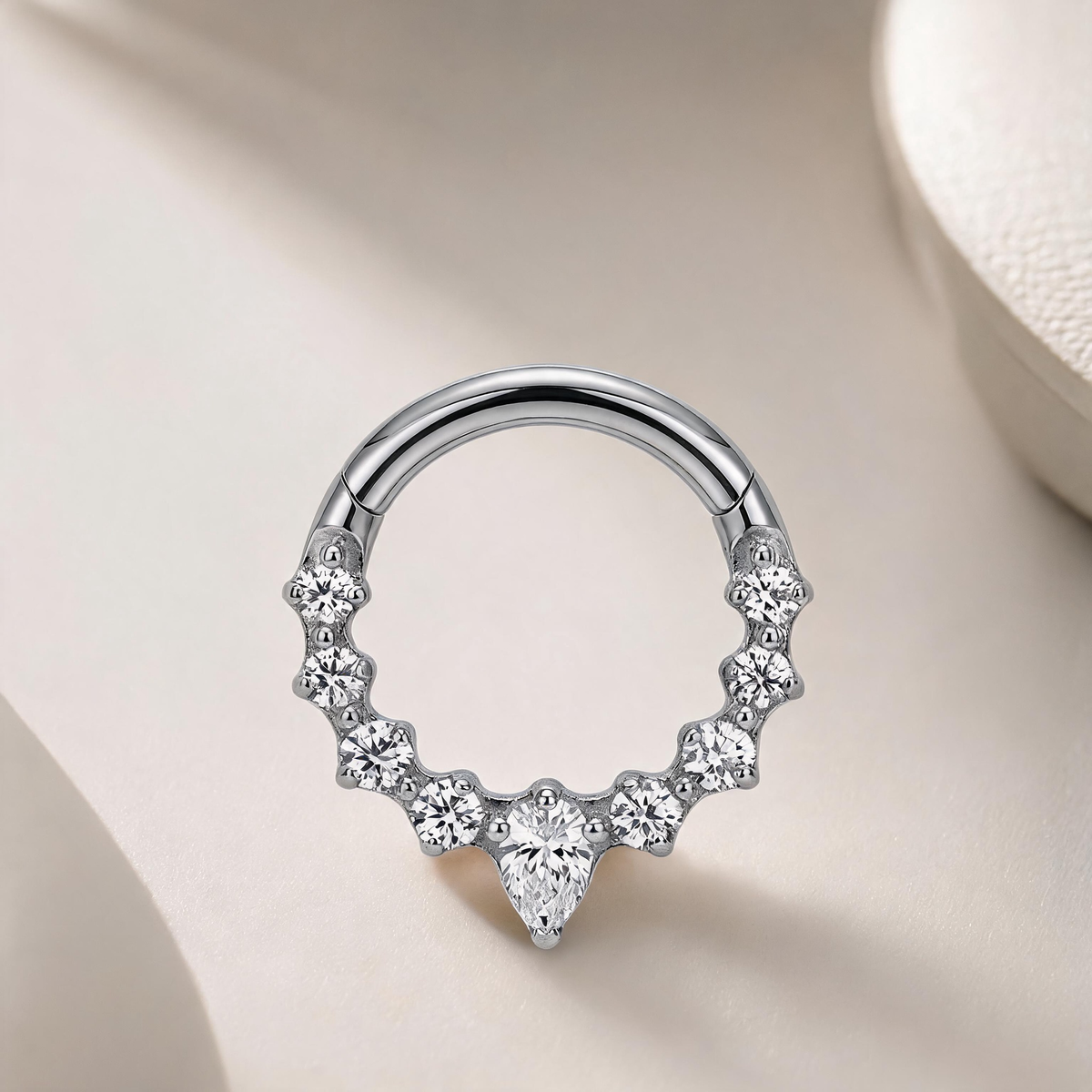 Titanium Pear Stone Nose Hoop & Ear Clip | Clicker