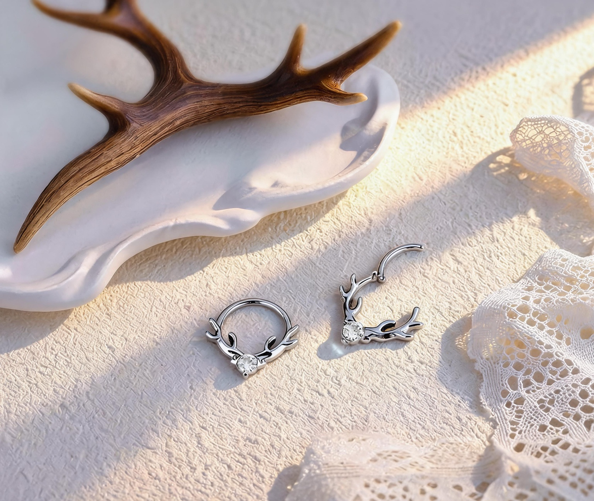 Titanium Antler Branch Nose Ring Hoop & Ear Clip | Clicker