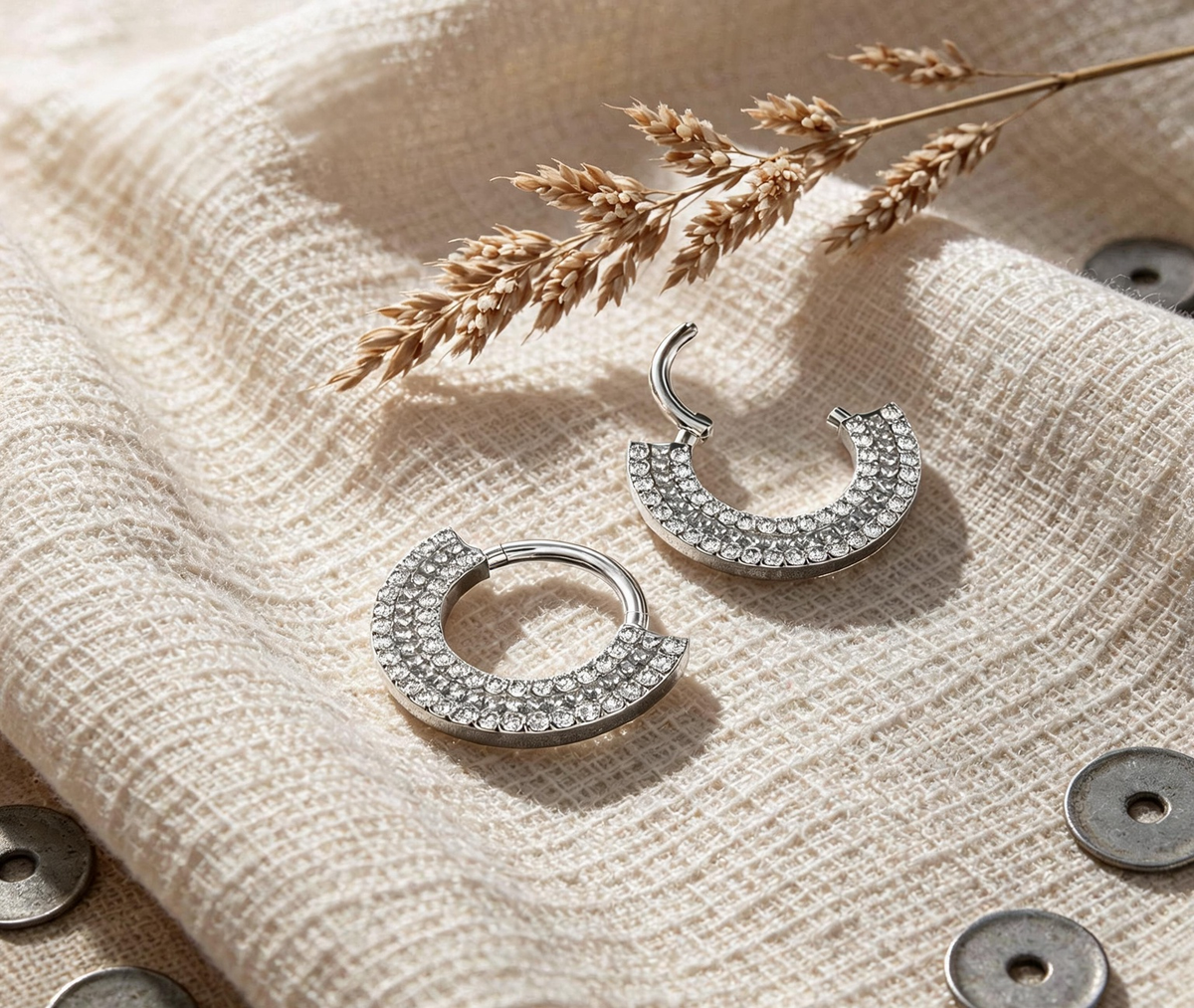 Titanium Triple Row Stone Nose Hoop & Ear Clip | Clicker