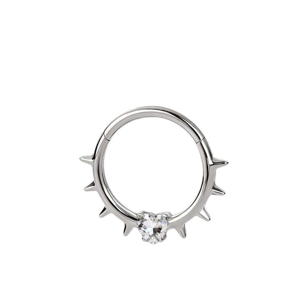 Titanium Heart Stone Nose Ring Hoop & Ear Clip | Clicker