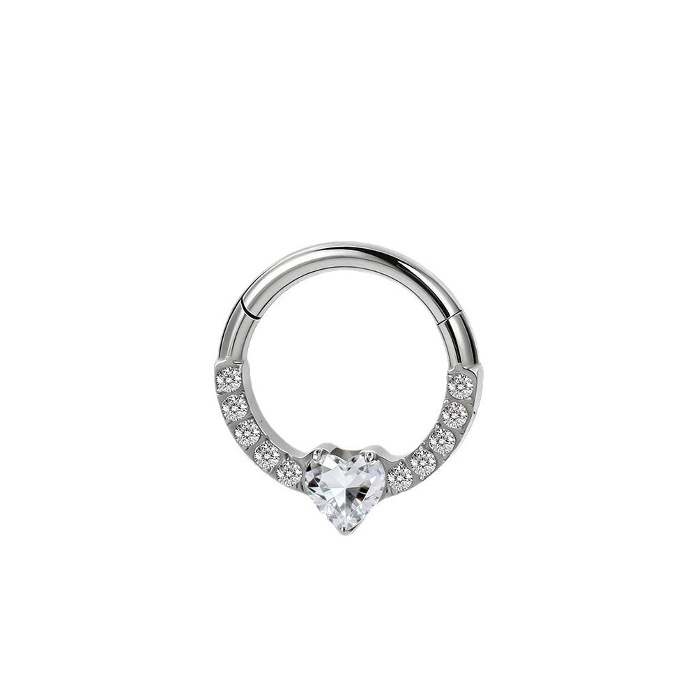 Titanium Heart Centre Stone Nose Hoop & Ear Clip | Clicker