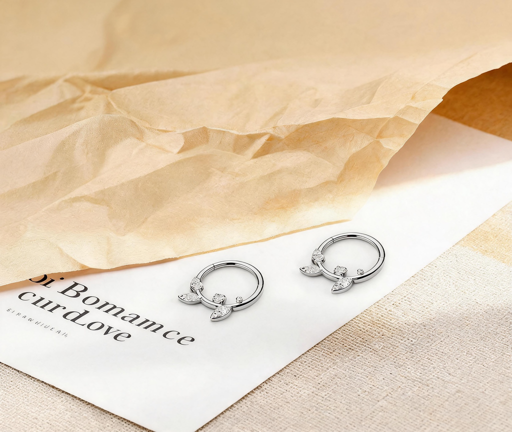 Titanium Septum Ring | Marquise Stone Clicker Nose Jewelry