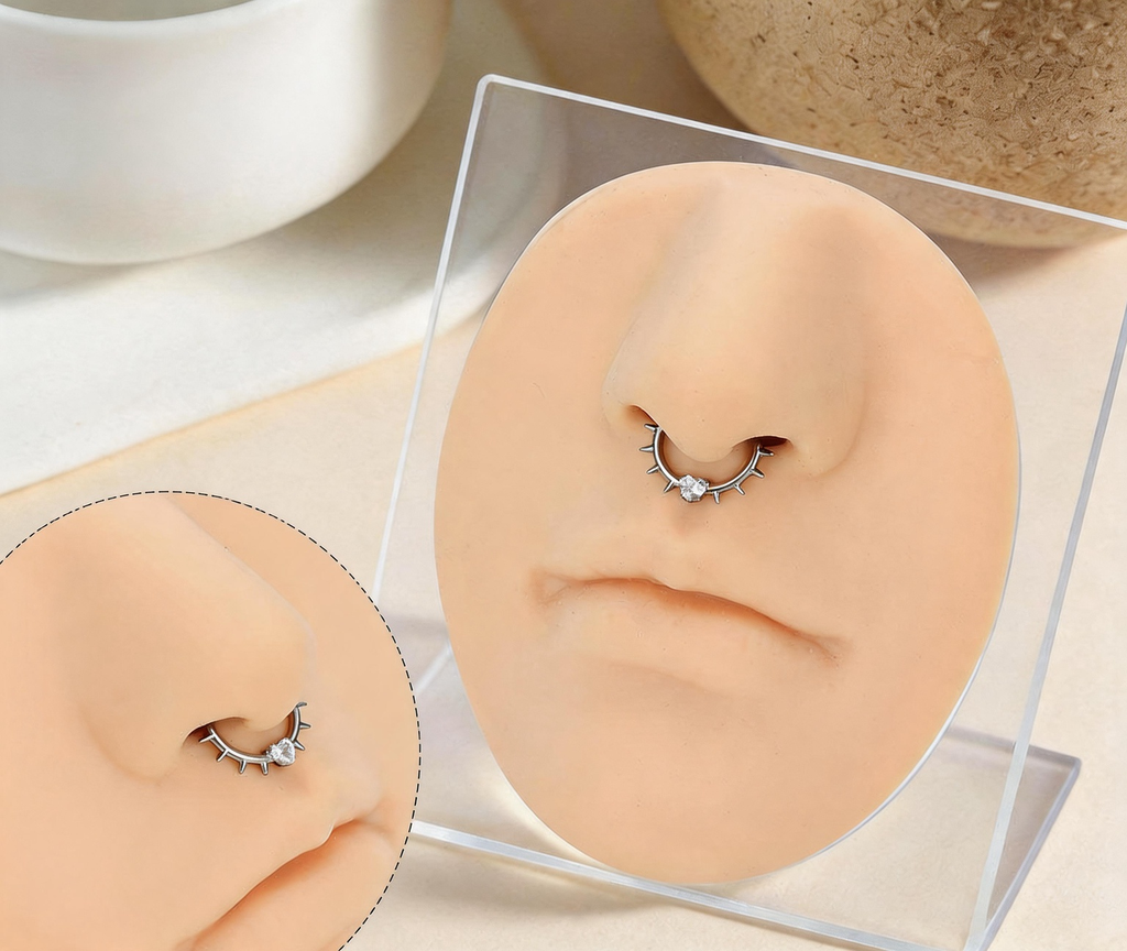 Titanium Heart Stone Nose Ring Hoop & Ear Clip | Clicker