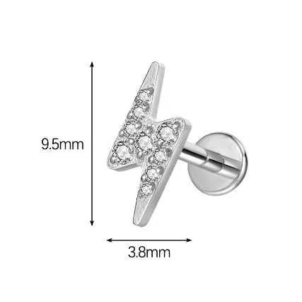 Titanium CZ Lightning Bolt Labret Lip Stud