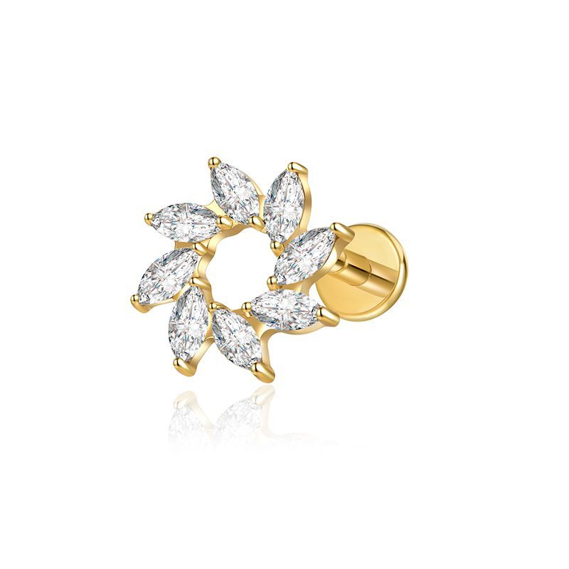 Titanium Marquise CZ Wreath Flat Back Labret Stud – 16G Circle Cluster