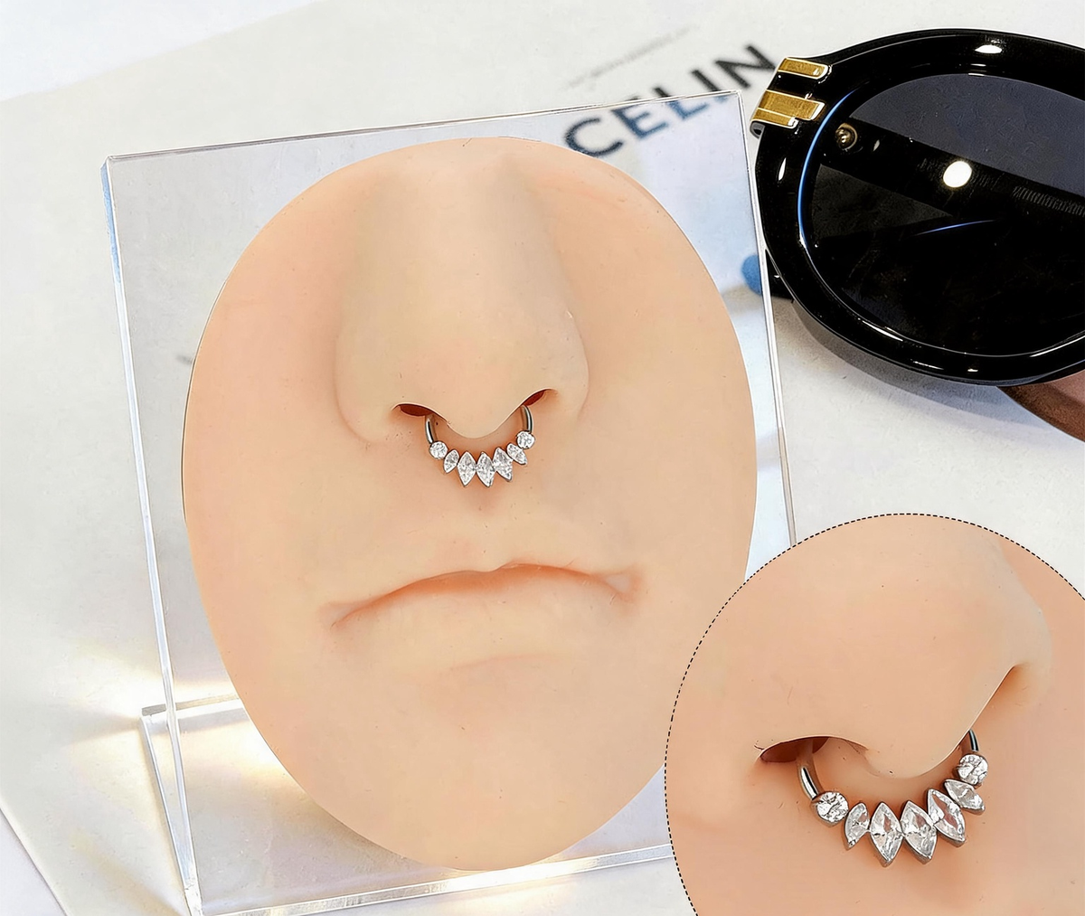 Titanium Marquise Fan Nose Hoop & Ear Clip | Clicker