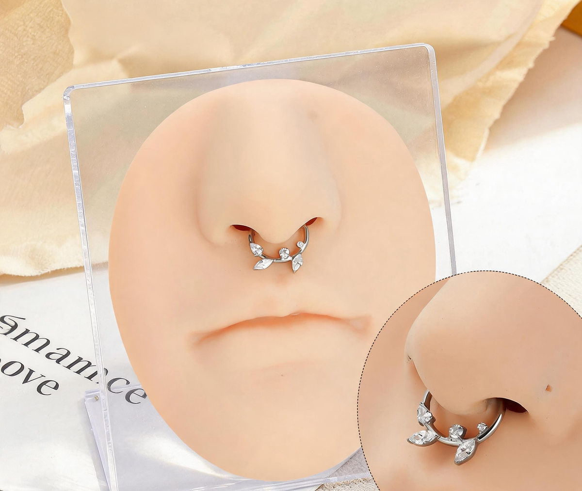 Titanium Septum Ring | Marquise Stone Clicker Nose Jewelry