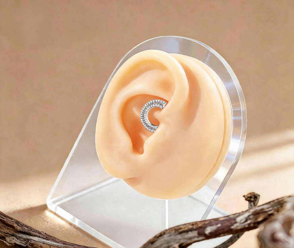 Titanium Triple Row Stone Nose Hoop & Ear Clip | Clicker