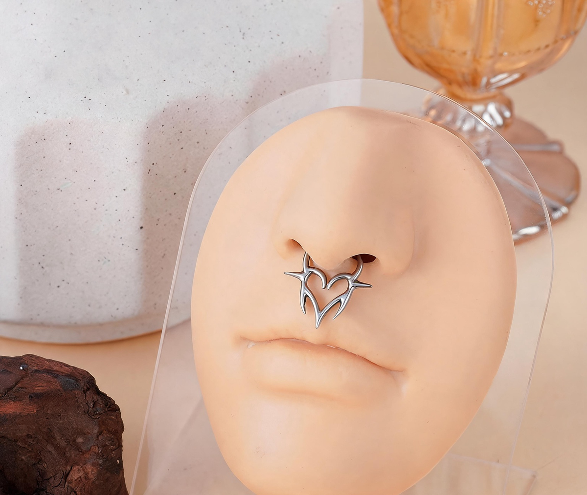 Titanium Winged Heart Septum Ring | Clicker Nose Jewelry