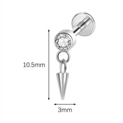 Titan Tragus Ohrstecker mit Zirkonia und Spike-Anhänger