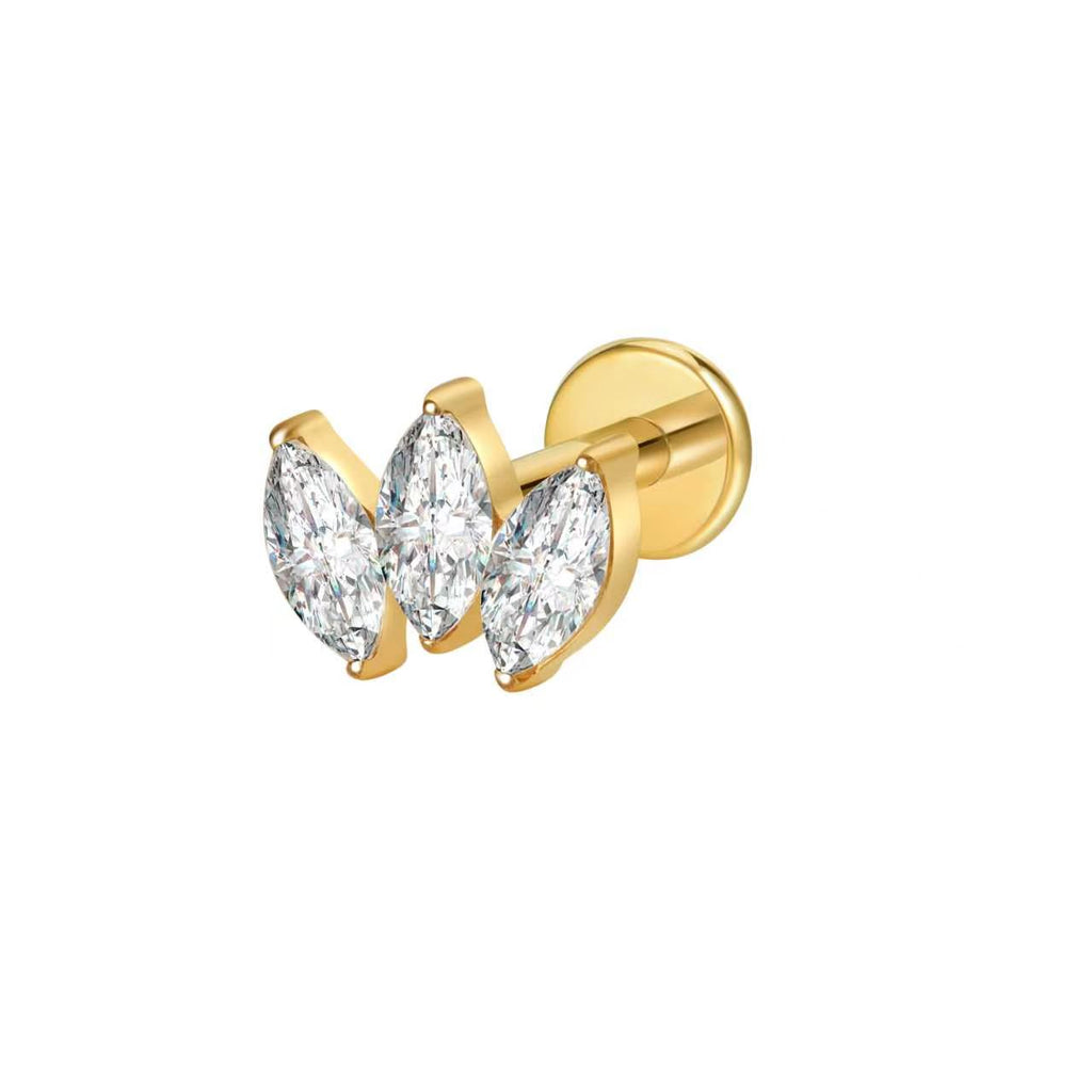 Titanium Triple Marquise CZ Flat Back Labret Stud – 16G Fan Piercing