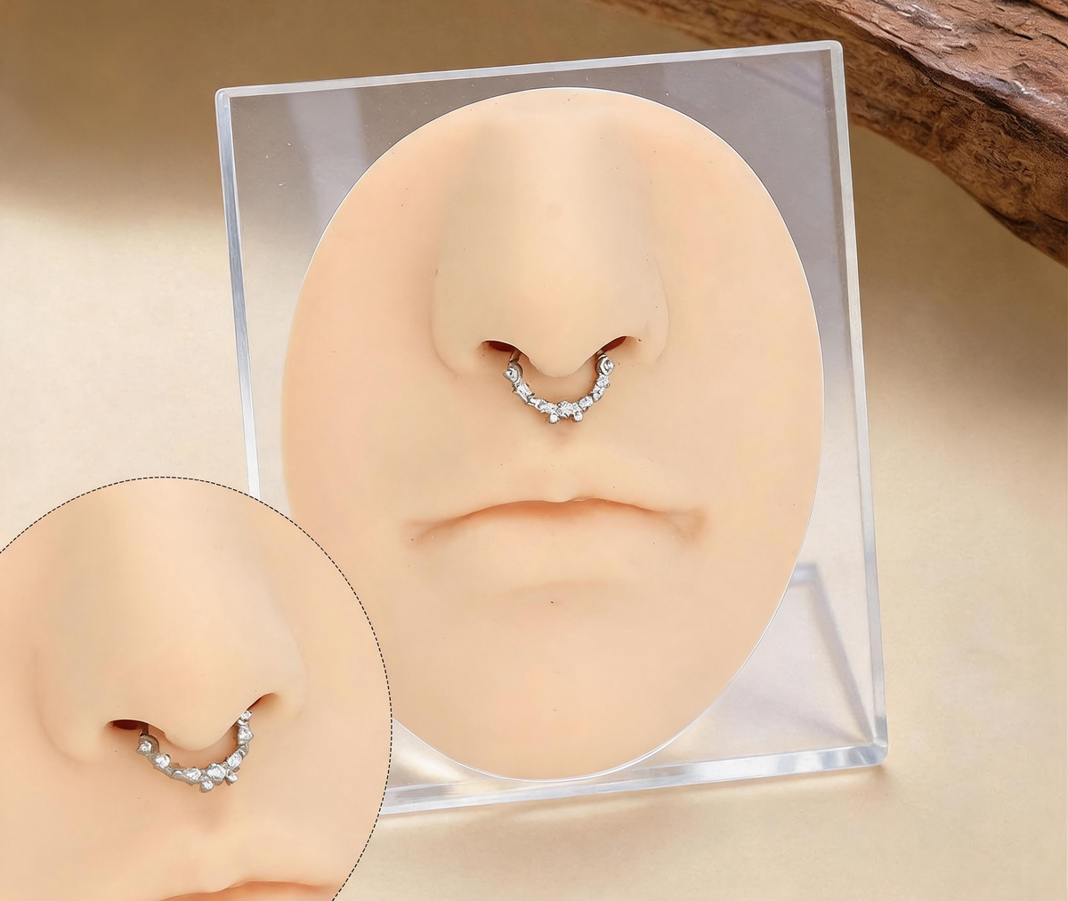 Titanium Dangling Drop Stone Nose Hoop & Ear Clip | Clicker