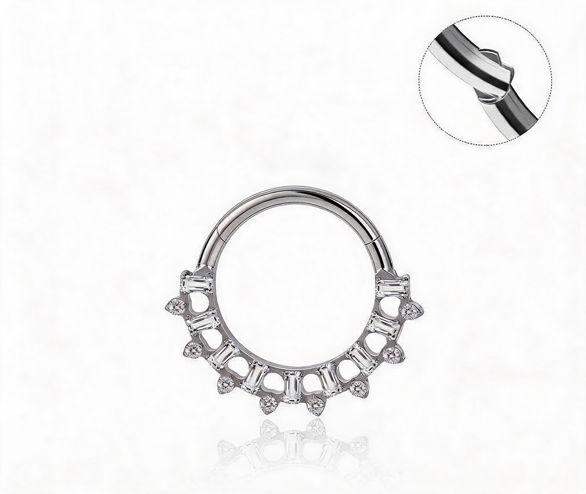 Titanium Baguette Stone Nose Hoop & Ear Clip | Clicker