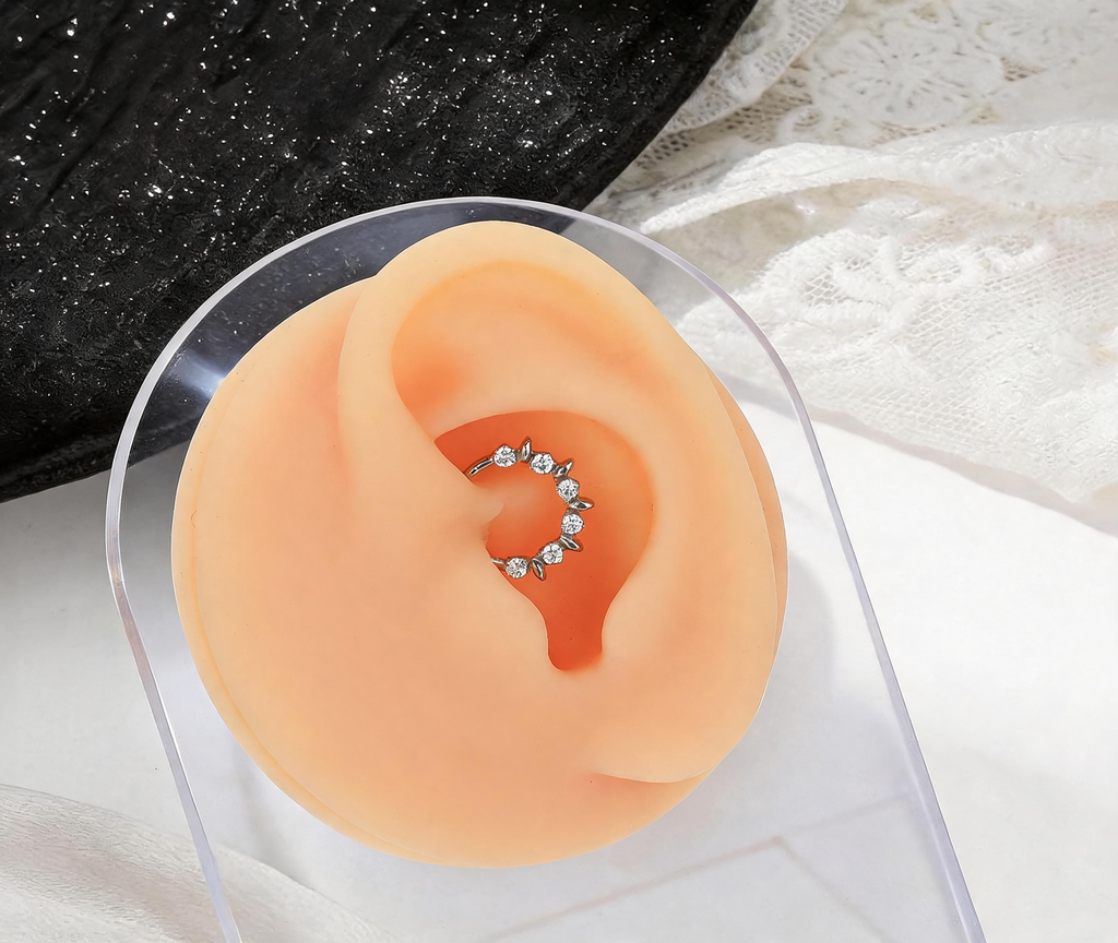 Titanium Leaf Detail Nose Hoop & Ear Clip | Clicker