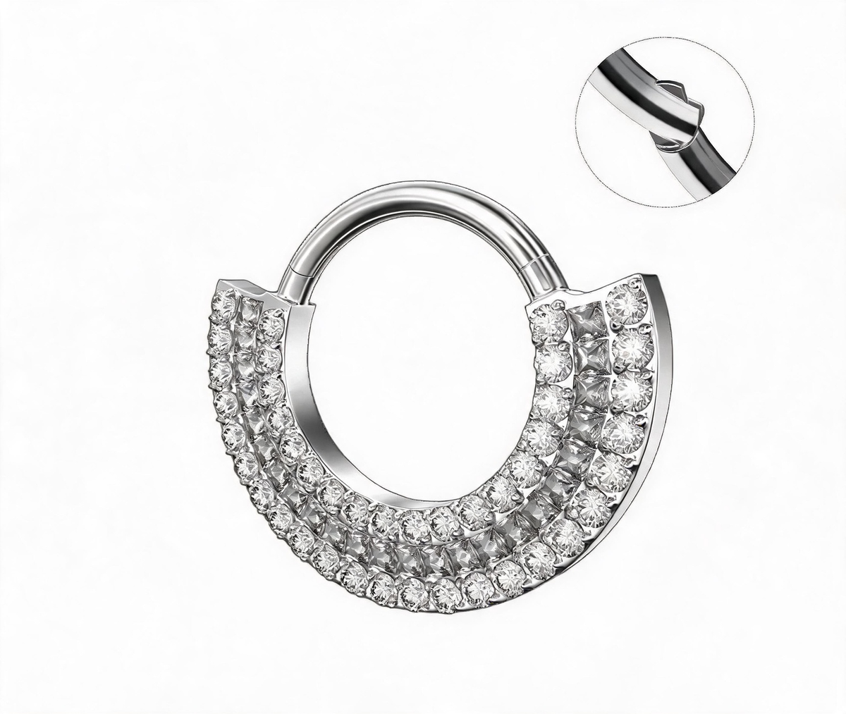 Titanium Triple Row Stone Nose Hoop & Ear Clip | Clicker