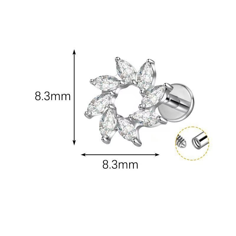 Titanium Marquise CZ Wreath Flat Back Labret Stud – 16G Circle Cluster