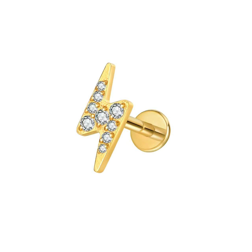 Titanium CZ Lightning Bolt Labret Lip Stud