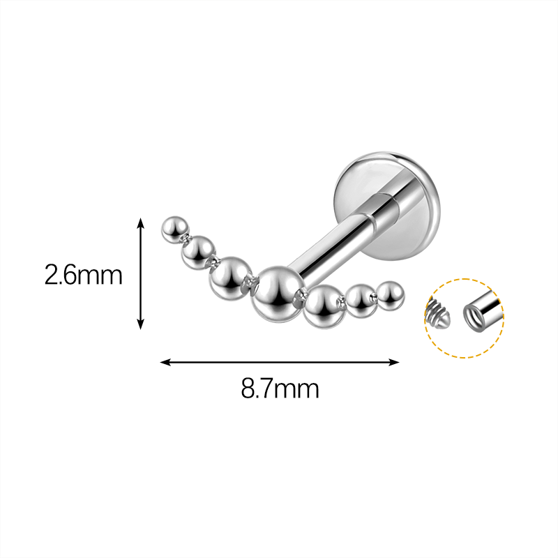 Titan Labret Piercing mit geschwungener Perlenreihe