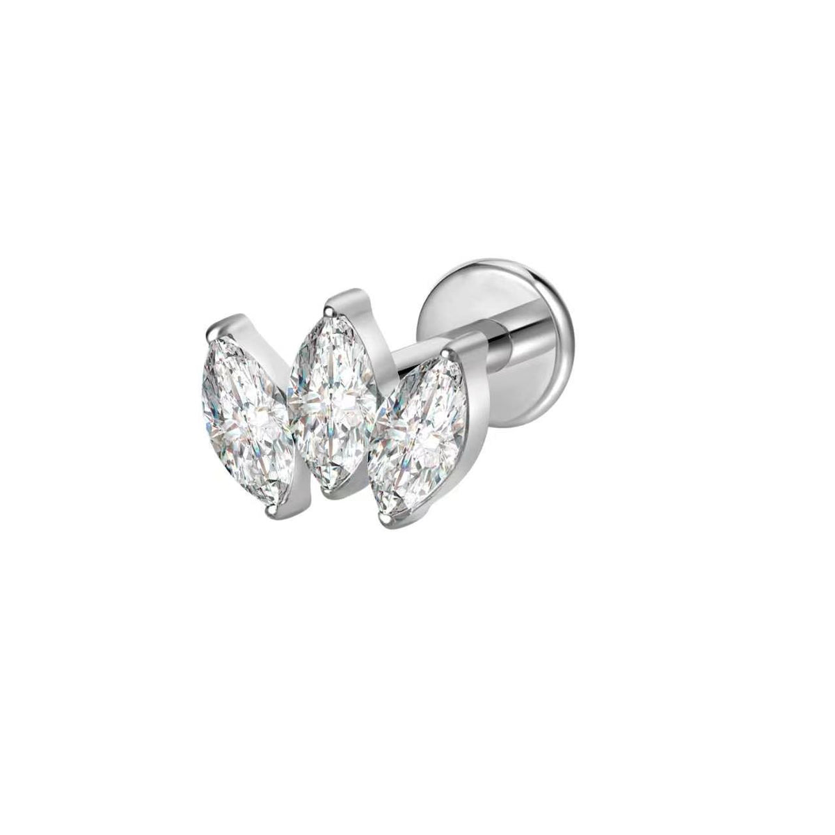 Titanium Triple Marquise CZ Flat Back Labret Stud – 16G Fan Piercing