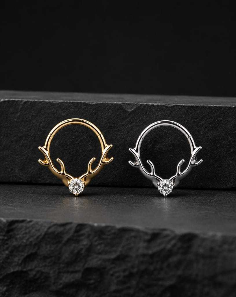 Titanium Antler Branch Nose Ring Hoop & Ear Clip | Clicker