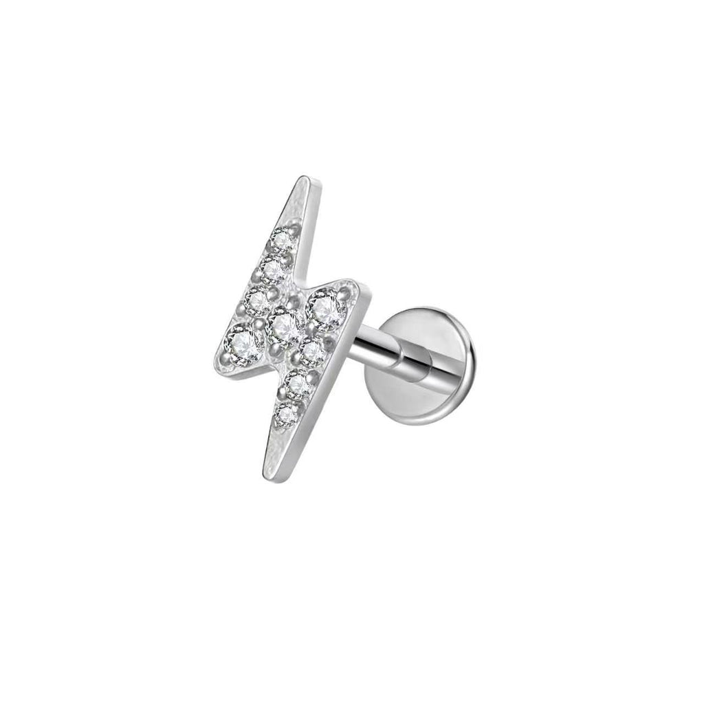 Titanium CZ Lightning Bolt Labret Lip Stud