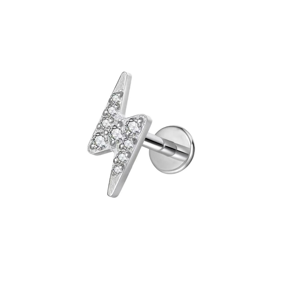 Titanium CZ Lightning Bolt Labret Lip Stud