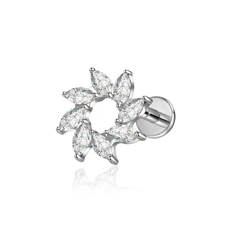 Titanium Marquise CZ Wreath Flat Back Labret Stud – 16G Circle Cluster