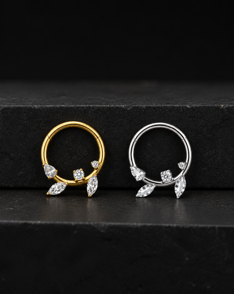Titanium Septum Ring | Marquise Stone Clicker Nose Jewelry
