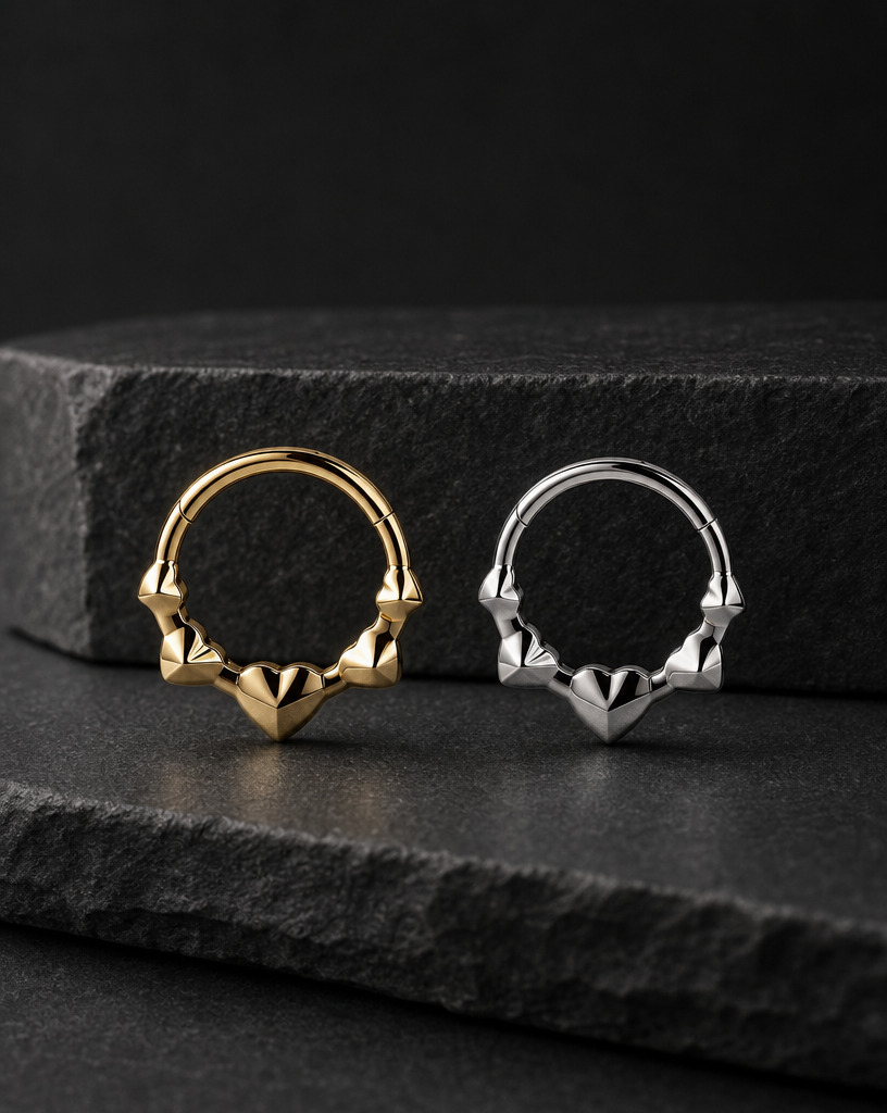 Titanium Faceted Heart Septum Ring | Clicker Nose Jewelry