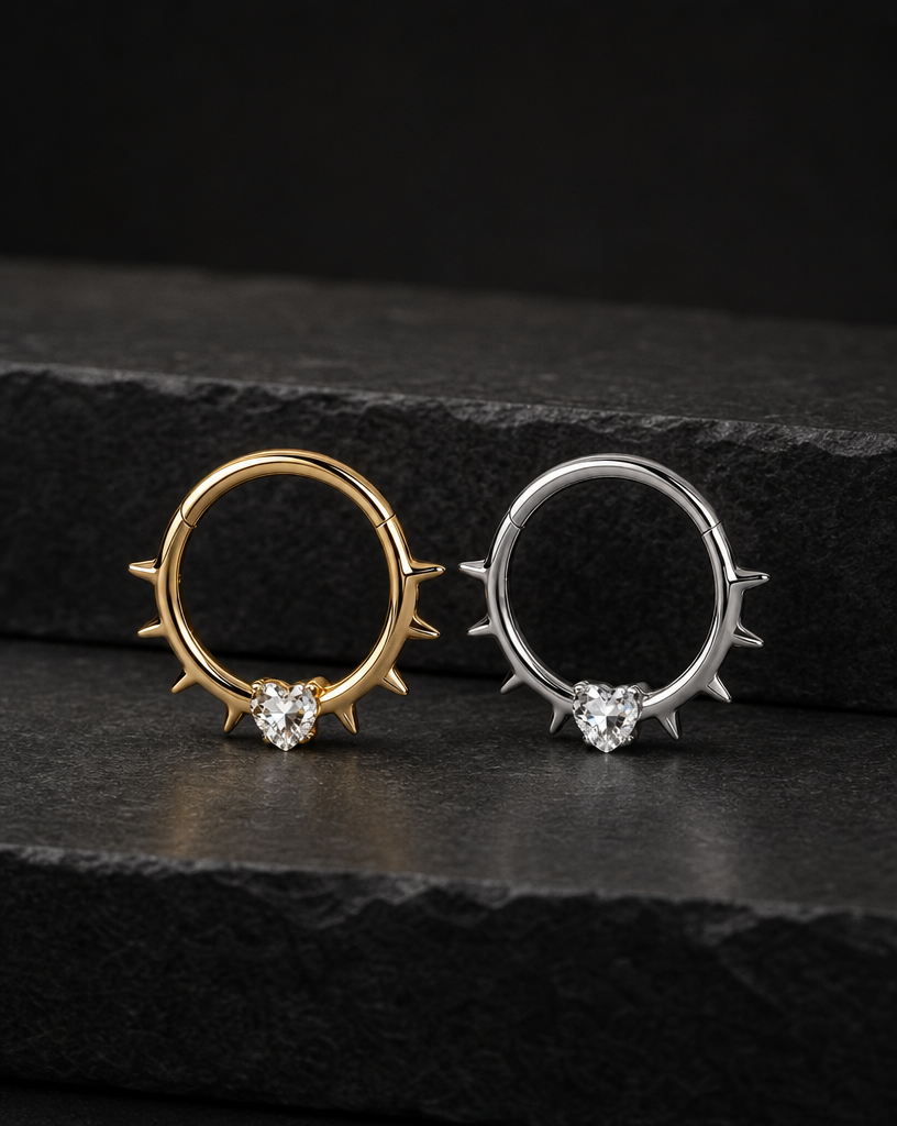 Titanium Heart Stone Nose Ring Hoop & Ear Clip | Clicker