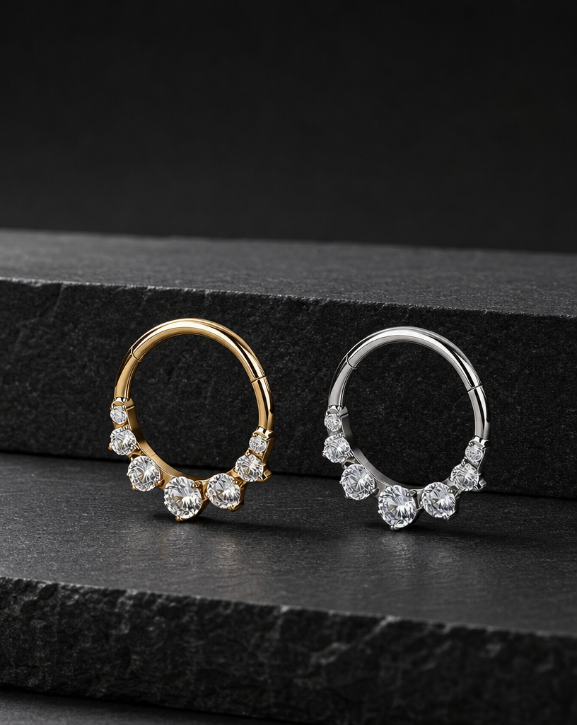 Titanium Graduated Stone Nose Hoop & Ear Clip | Clicker