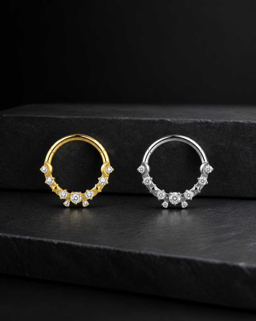 Titanium Dangling Drop Stone Nose Hoop & Ear Clip | Clicker