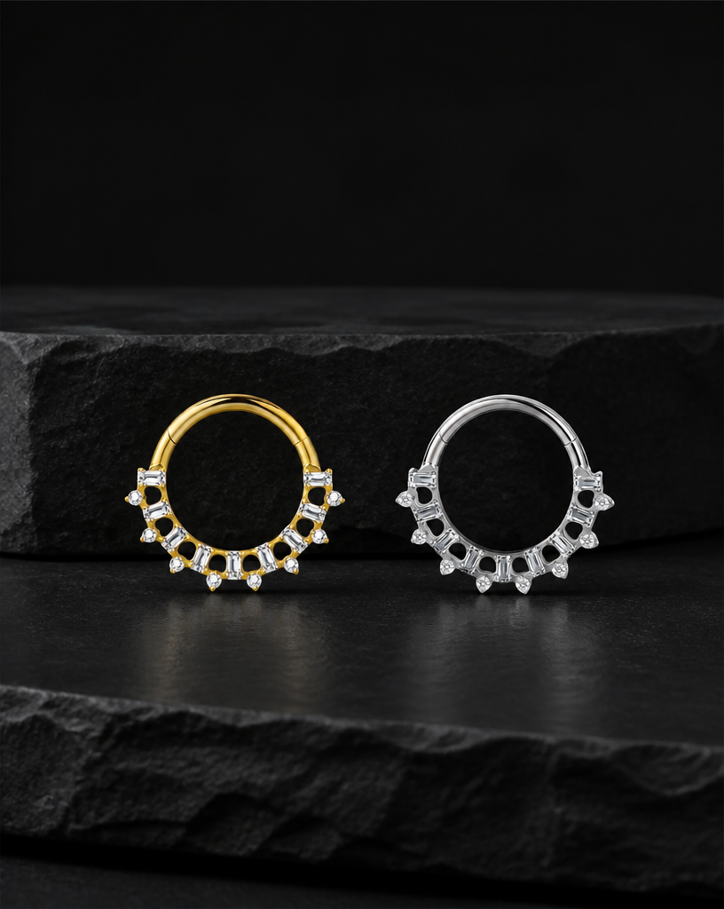 Titanium Baguette Stone Nose Hoop & Ear Clip | Clicker