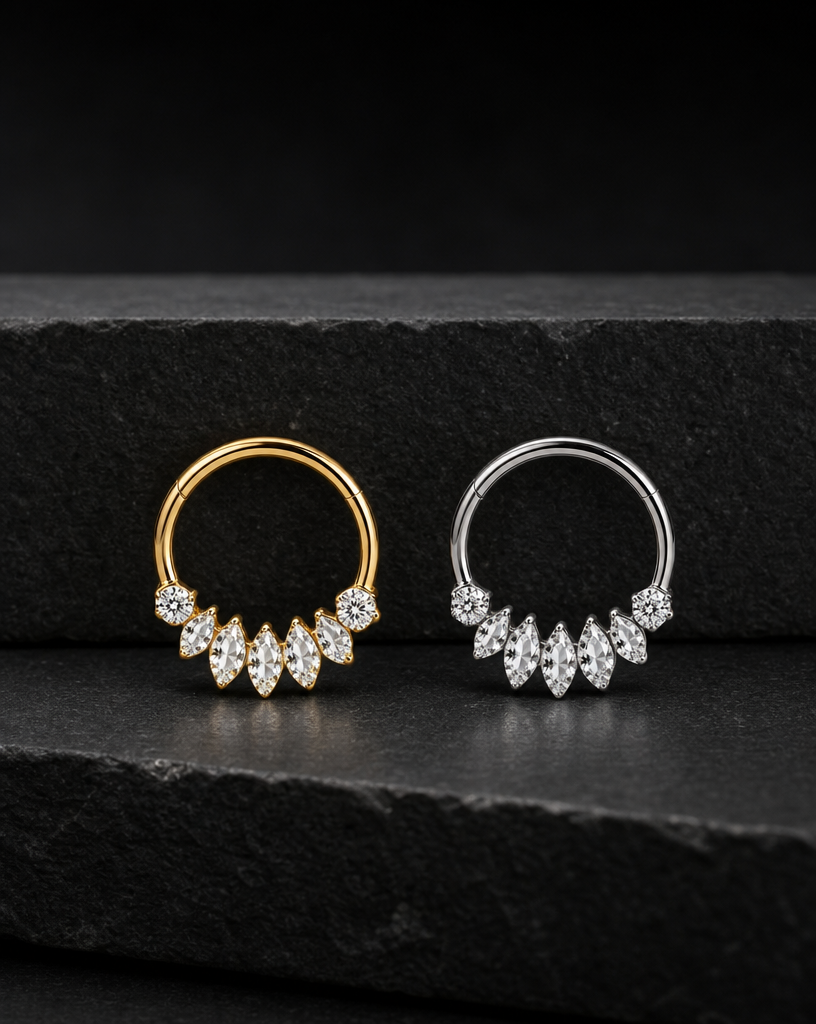Titanium Marquise Fan Nose Hoop & Ear Clip | Clicker