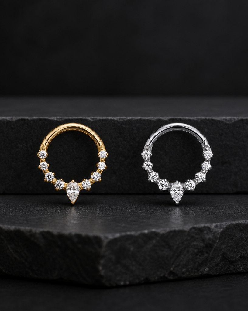 Titanium Pear Stone Nose Hoop & Ear Clip | Clicker