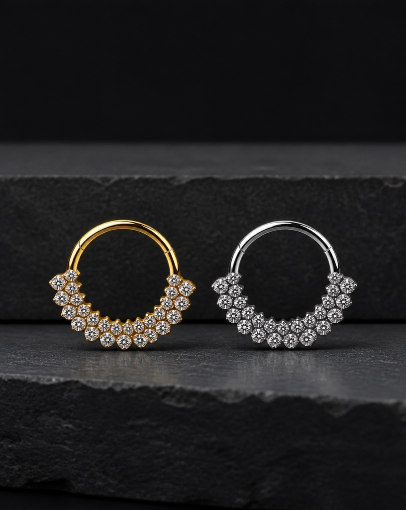 Titanium Double Row Stone Nose Hoop & Ear Clip | Clicker