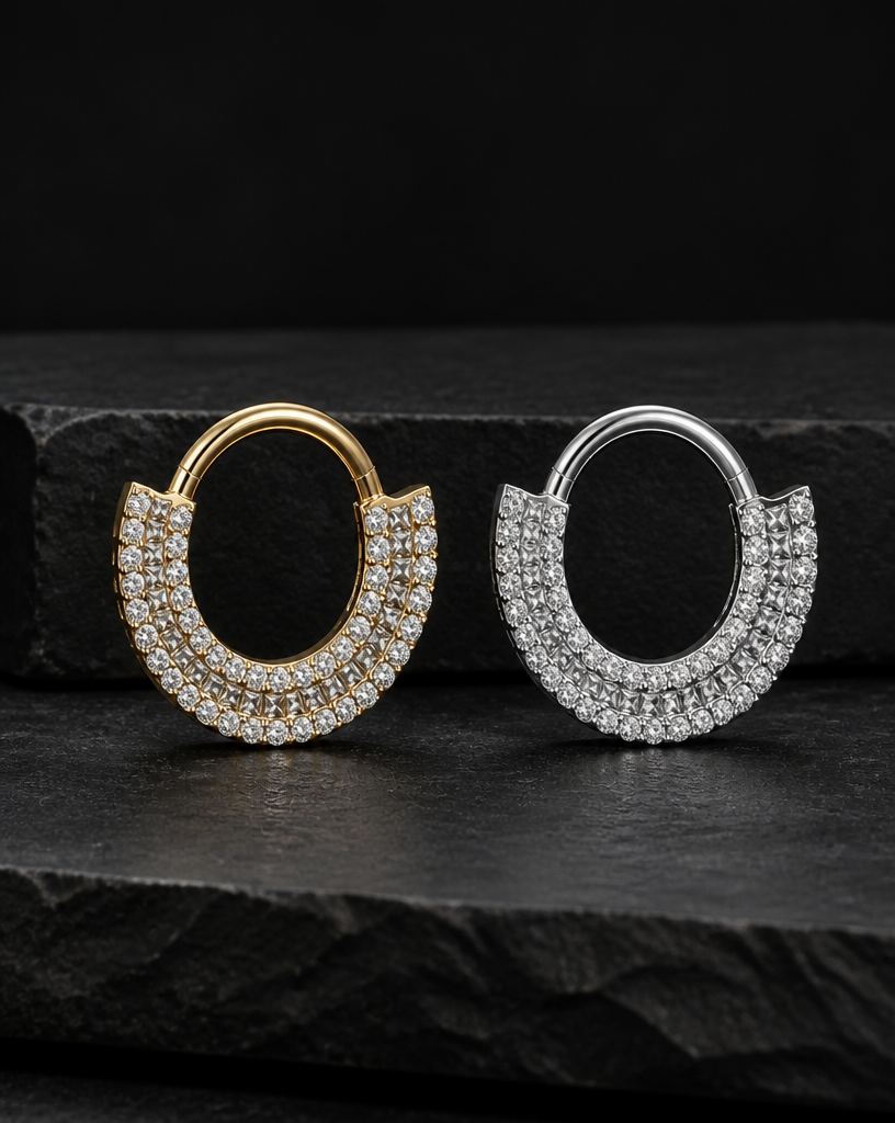 Titanium Triple Row Stone Nose Hoop & Ear Clip | Clicker