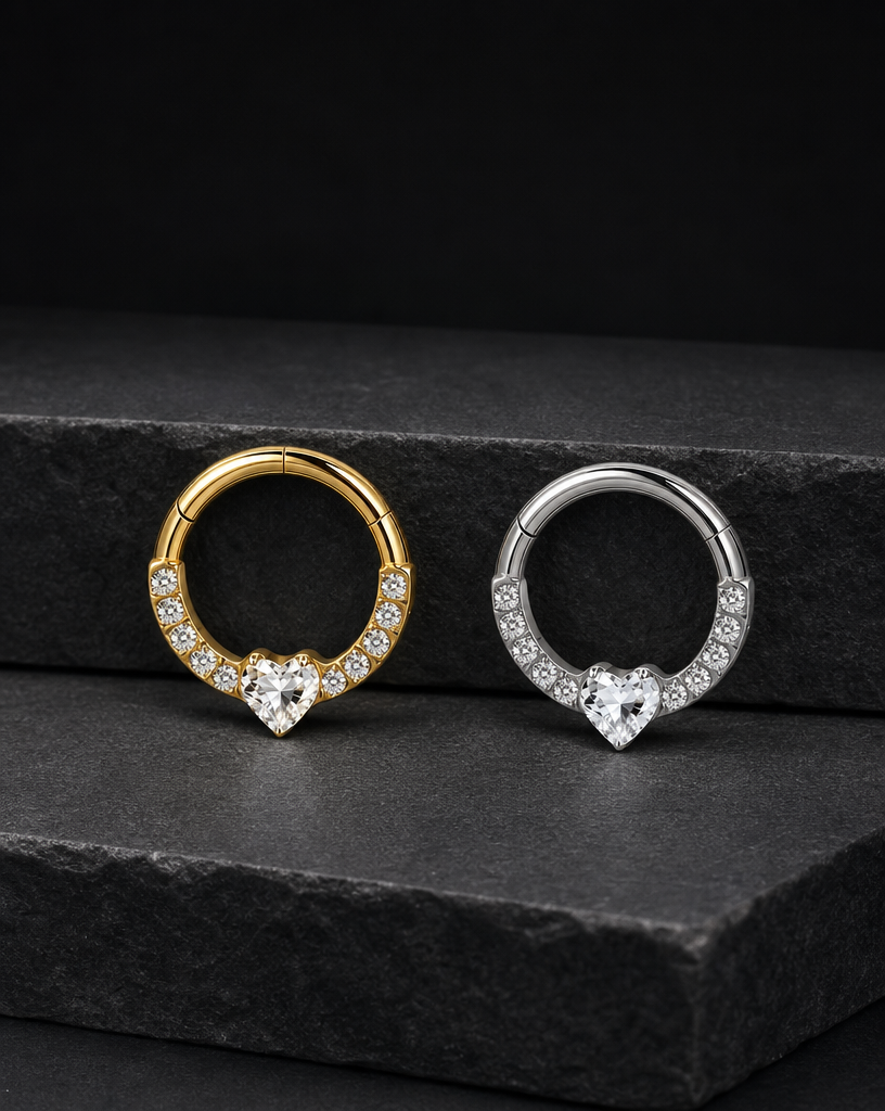 Titanium Heart Centre Stone Nose Hoop & Ear Clip | Clicker